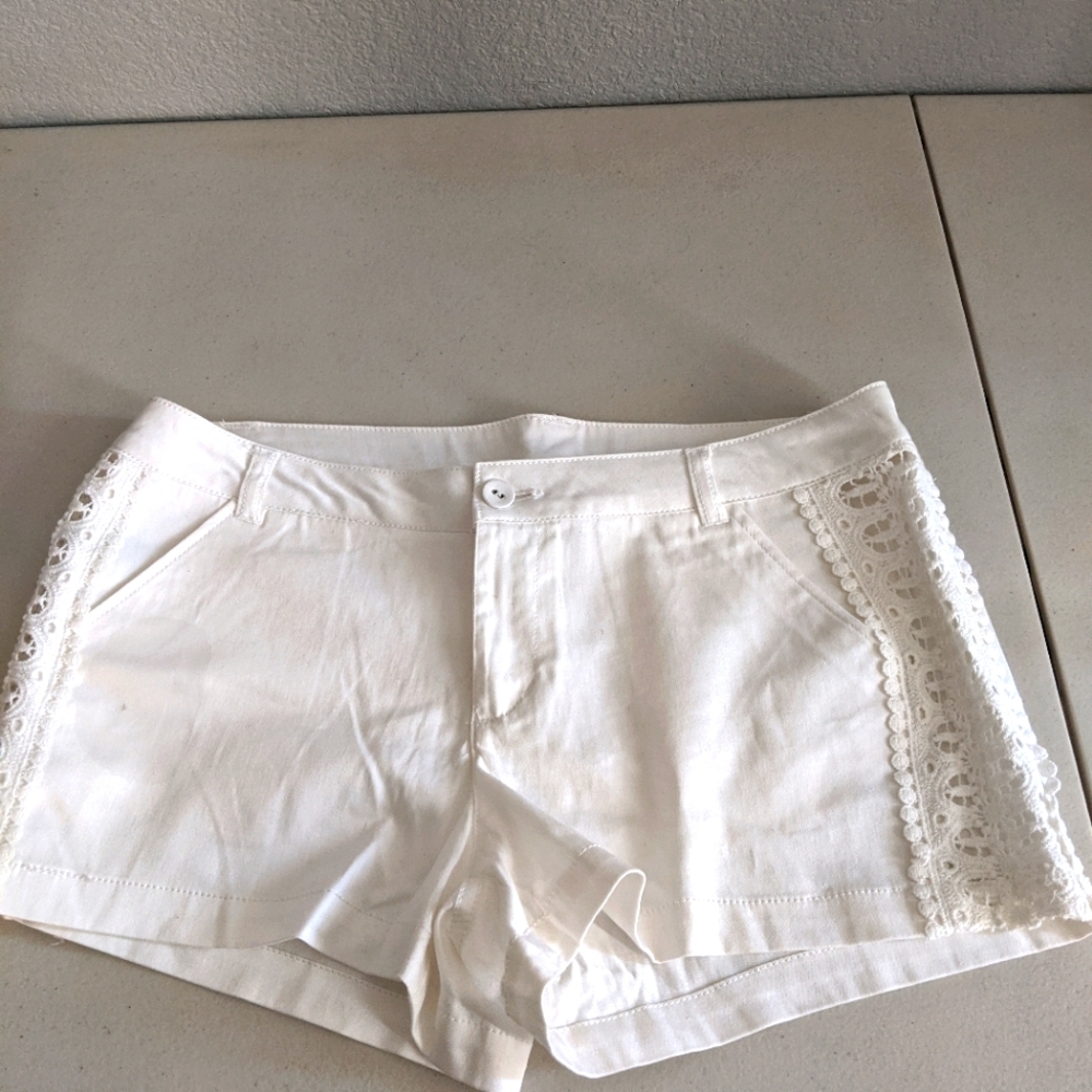 Women's Juniors White Shorts Lace Cotton Summer Beach Party Festival